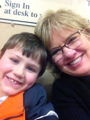 My grandson and I anxiously awaiting the new arrival!